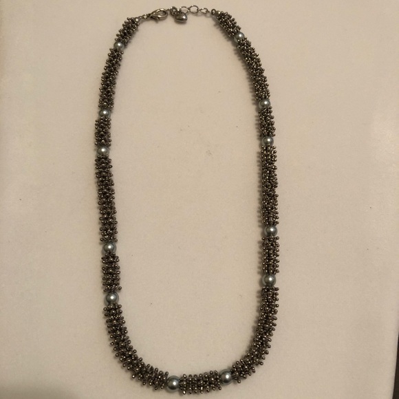 Silver tone spacer & bead necklace. - Picture 3 of 6